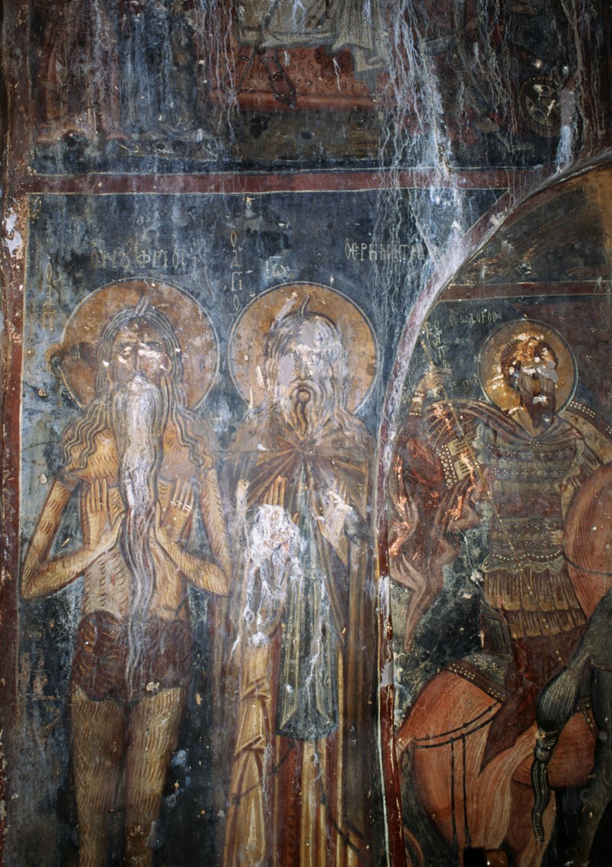 Christus en heiligen, fresco in kerk van Agios Ioannis, Kantanos, Kreta, Griekenland (foto) door Unbekannt Unbekannt