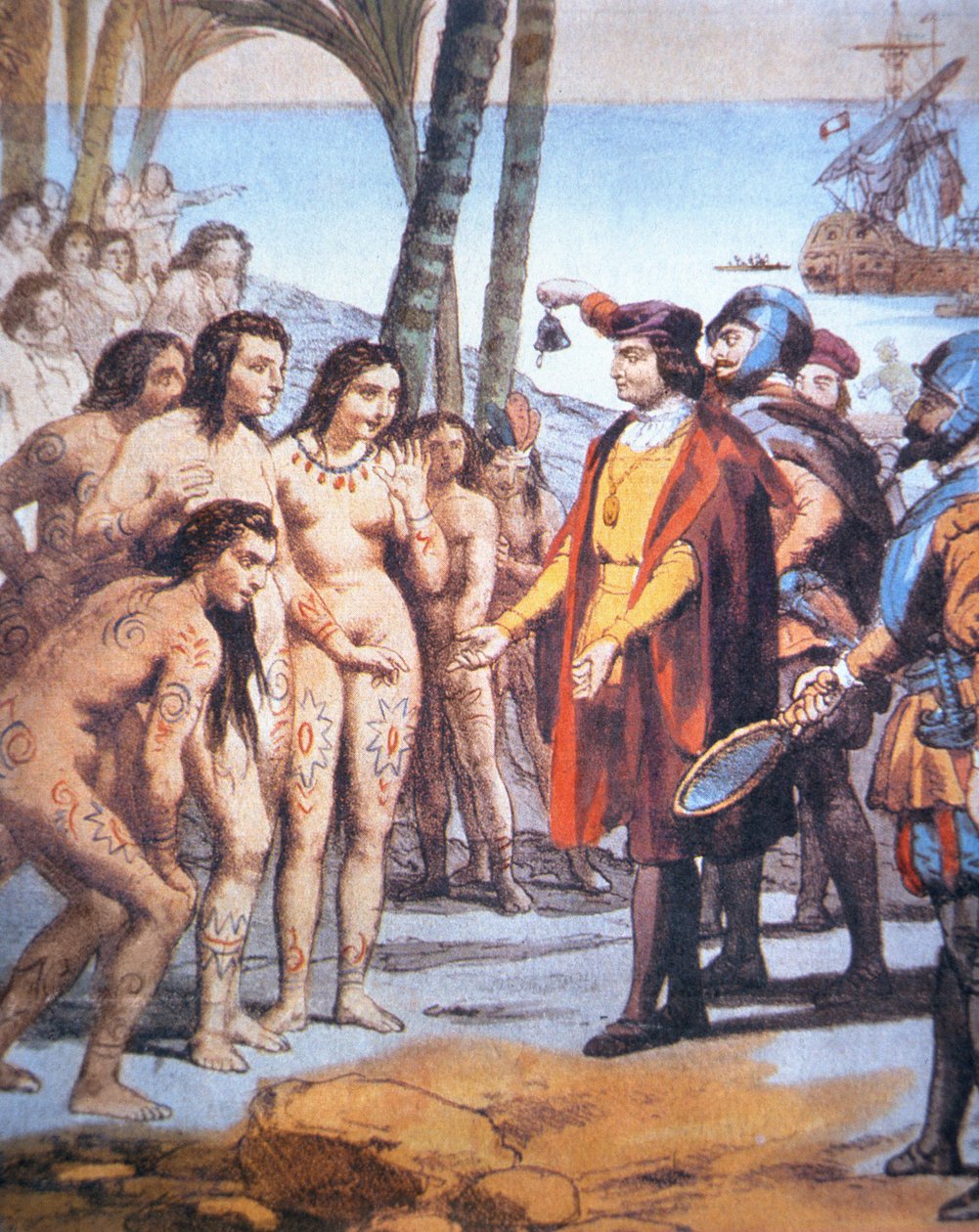 Christopher Columbus landt in de Nieuwe Wereld in 1492 en wordt begroet door Taino Indianen door Unbekannt Unbekannt