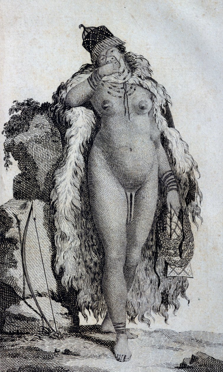 Etnische vrouw Khoikhoi (Hottentotten), uit Reizen van Le Vaillant naar het binnenland van Afrika via de Kaap de Goede Hoop, in de jaren 1783 door Unbekannt Unbekannt