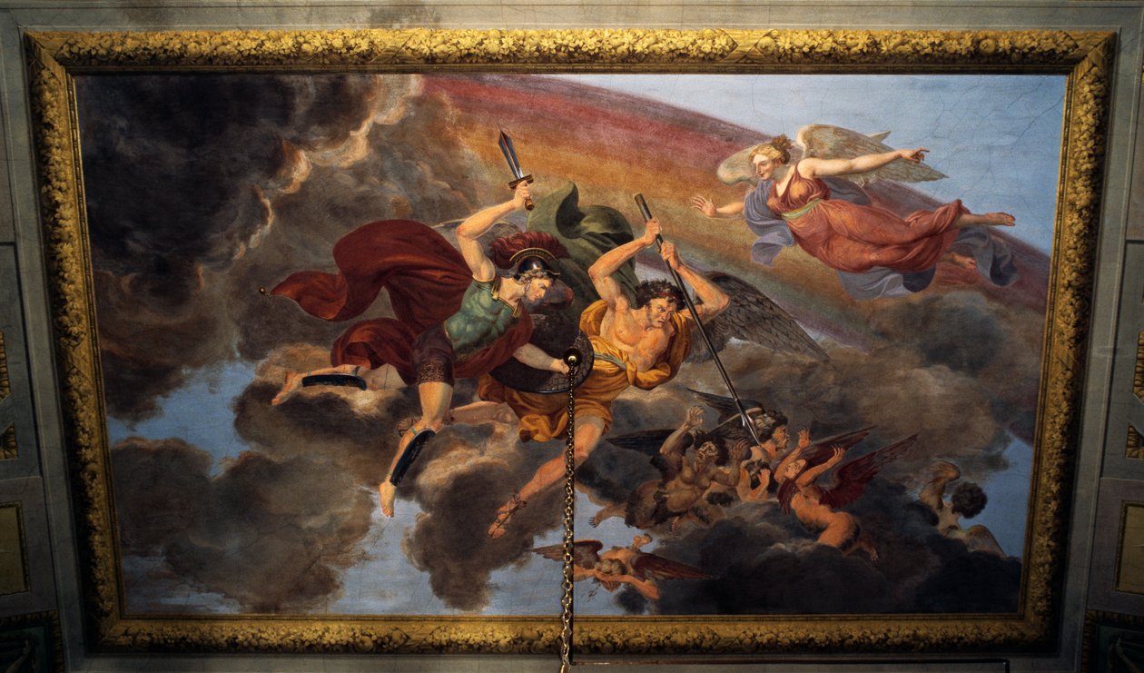 Fresco op plafond van slaapkamer van Koninklijk Appartement, Hertogelijk Paleis, Lucca, Toscane, Italië (detail) door Unbekannt Unbekannt