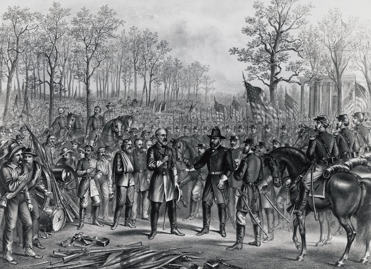 Generaal Robert Lee geeft zich over aan generaal Ulysses Grant in Appomattox, 9 april door Unbekannt Unbekannt
