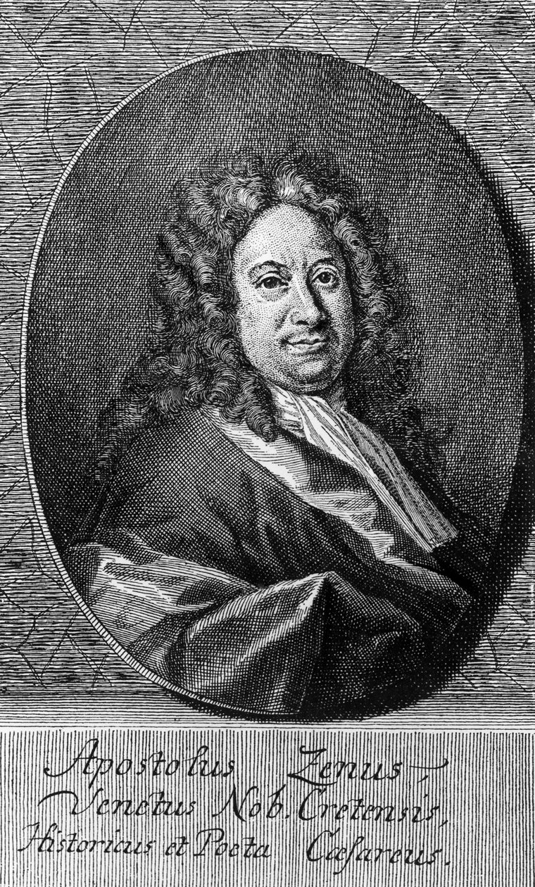 Portret van Apostolo Zeno, Italiaanse dichter, librettist, journalist en letterkundige, gravure door Unbekannt Unbekannt