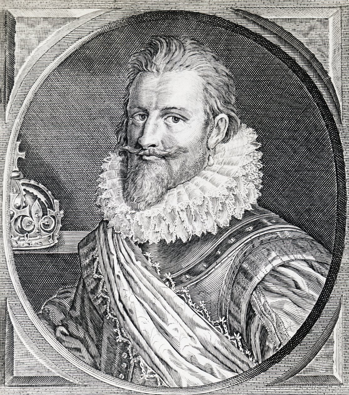 Portret van Christian IV, koning van Denemarken en Noorwegen (gravure) door Unbekannt Unbekannt