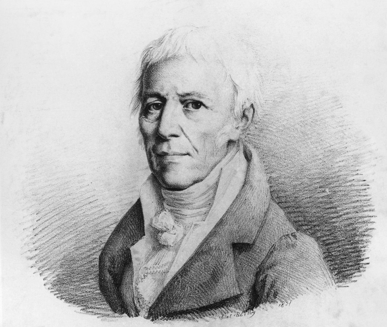 Portret van Jean-Baptiste Pierre Antoine de Monet, Chevalier de Lamarck, Franse natuuronderzoeker, zoöloog, bioloog, academicus en voorloper van Darwins evolutietheorie, gravure door Unbekannt Unbekannt