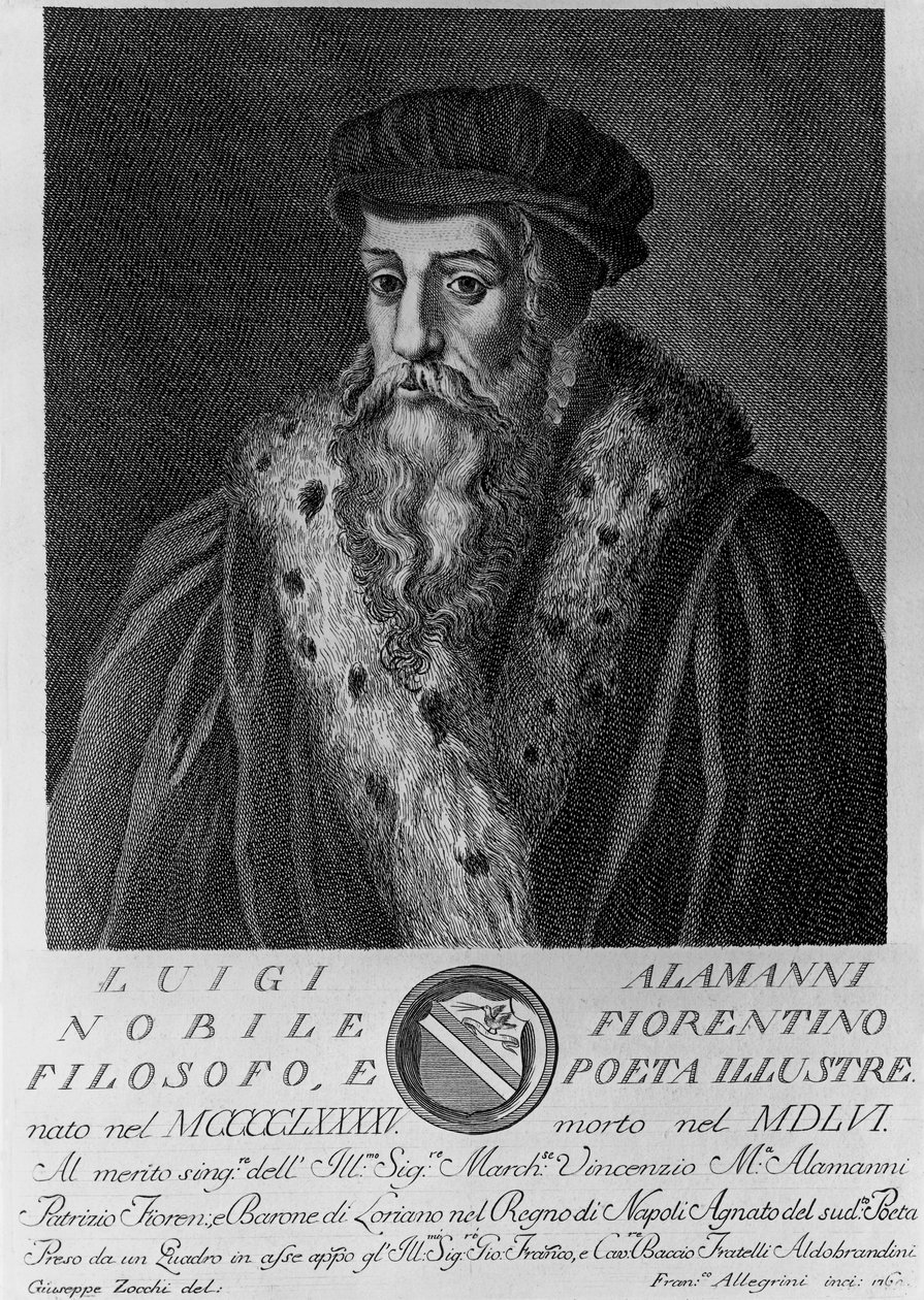 Portret van Luigi Alamanni (1495-1556), Italiaanse dichter, gravure door Francesco Allegrini (1729-na 1773) naar tekening door Giuseppe Zocchi (geboren 1711 of 1717, overleden 1767) door Unbekannt Unbekannt
