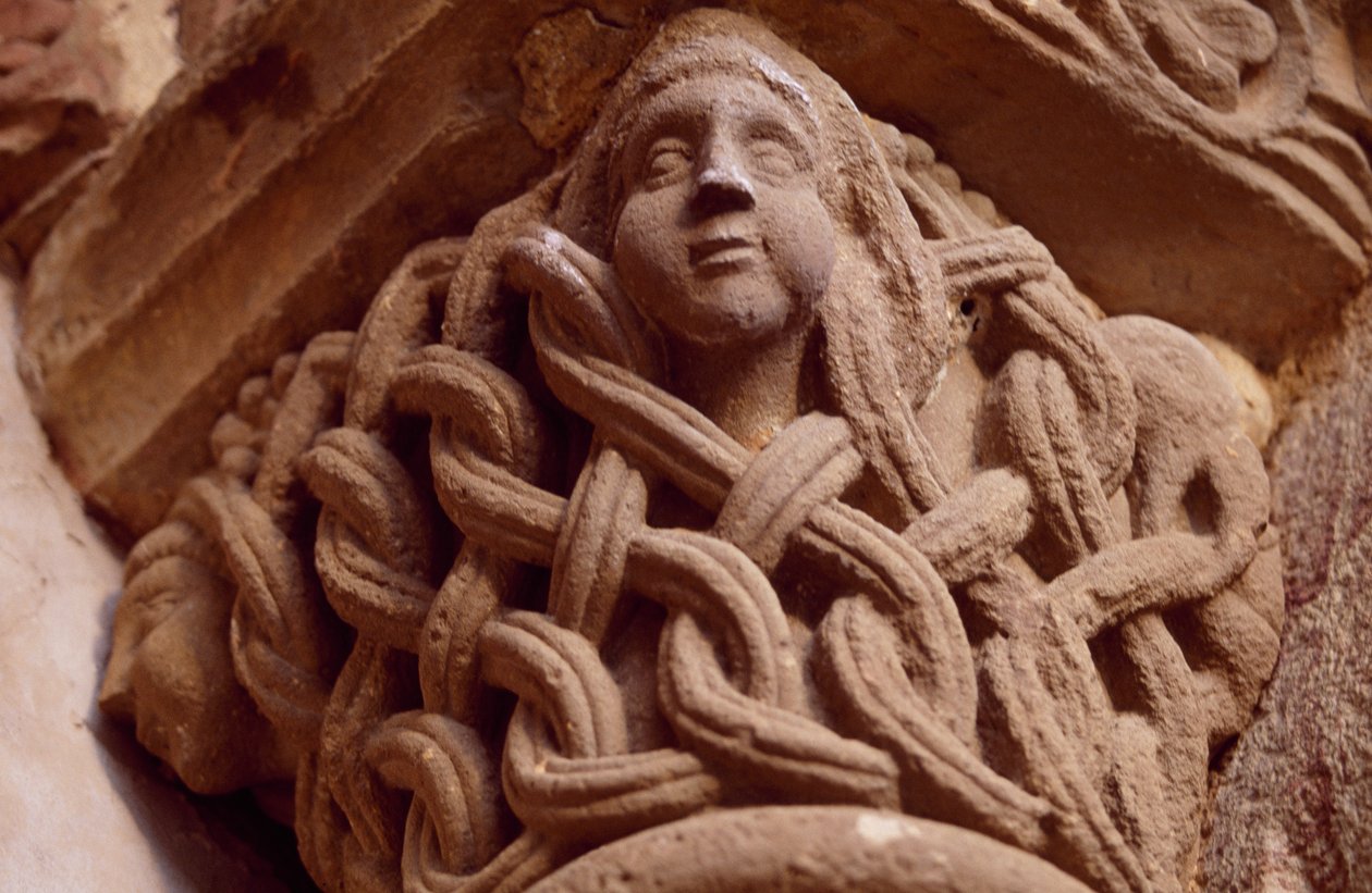 Spanje, Navarra, Klooster van de Heilige Verlosser van Leyre, Porta Speciosa, Gedecoreerde kapiteel door Unbekannt Unbekannt