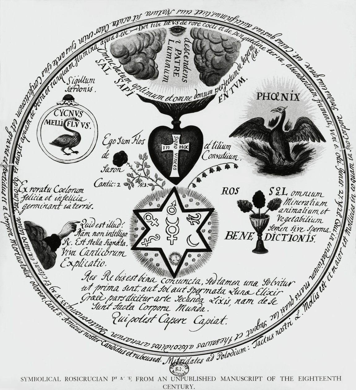 Symbolen van de Rozenkruisers, tekening uit 18e-eeuws manuscript, Frankrijk door Unbekannt Unbekannt