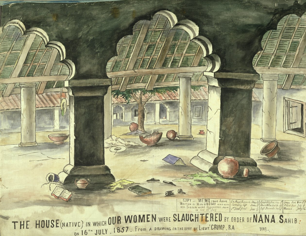 Huis waarin de vrouwen werden afgeslacht op bevel van Nana Sahib door Lieutentant Charles Wade Crump