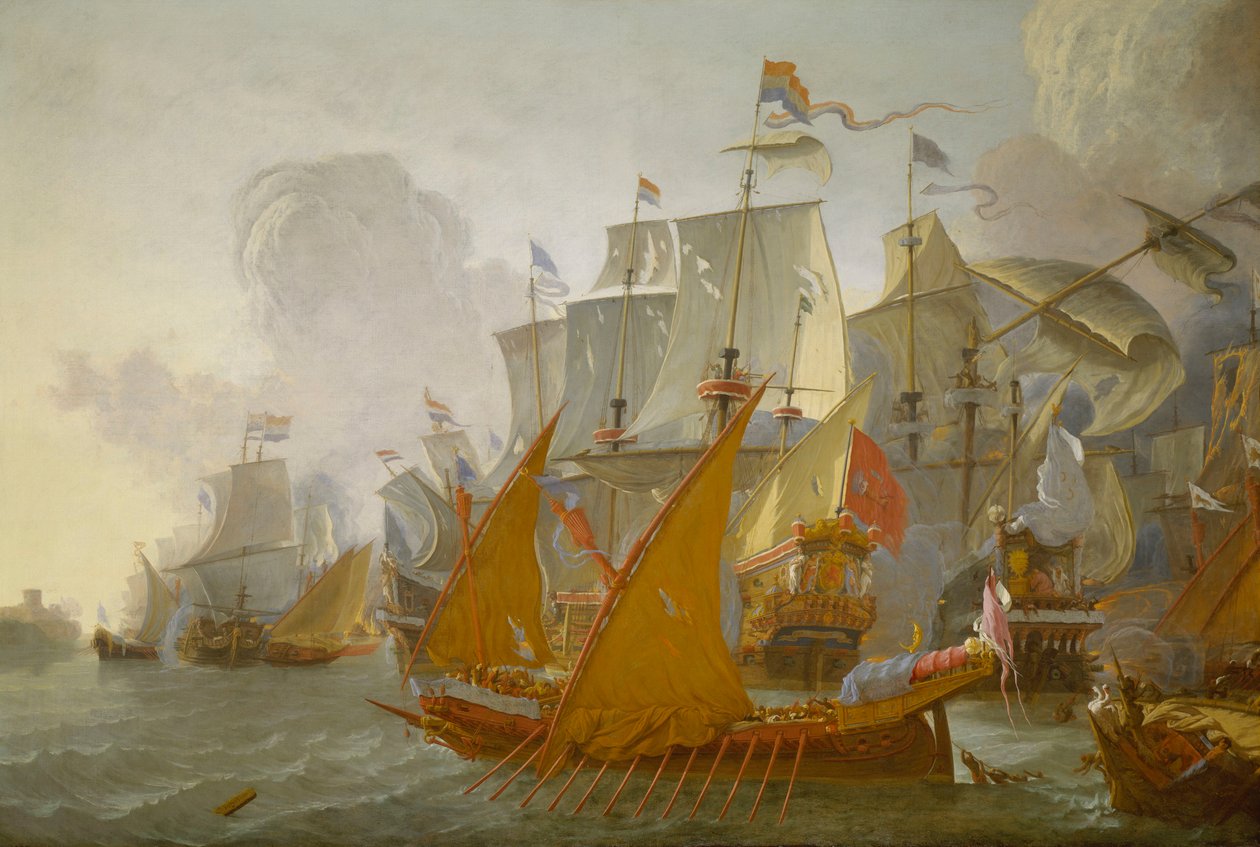 Actie tussen de Nederlandse vloot en Barbarijse piraten, c.1670 door Lieve Verschuier