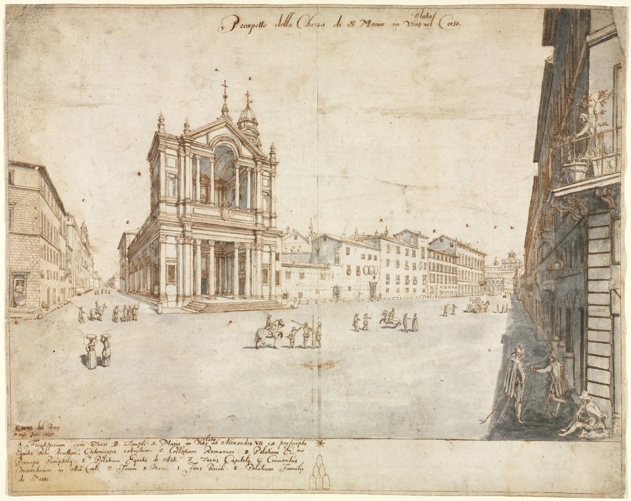 Achttien Zichten van Rome: Santa Maria in Via Lata, 1665 door Lievin Cruyl