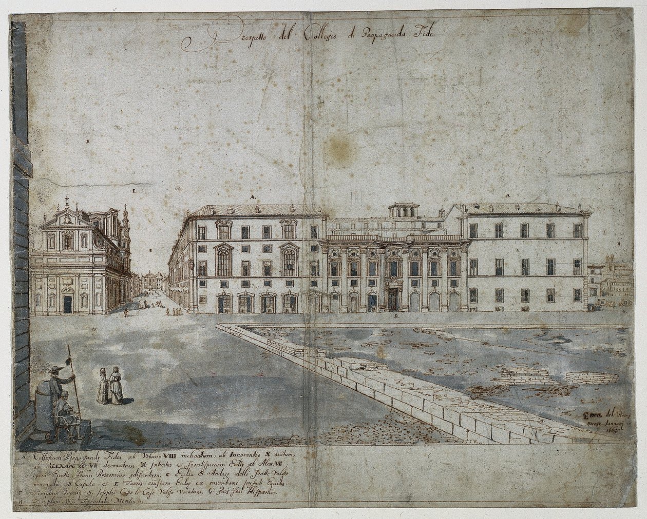 Achttien Zichten van Rome: Het Collegio di Propaganda Fide (recto) door Lievin Cruyl