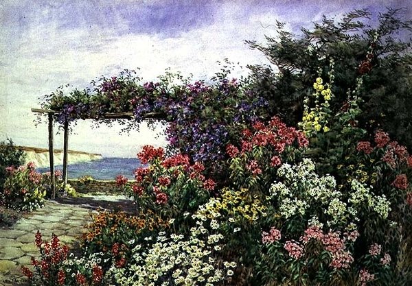 De bloeiende border, Sussex door Lilian Stannard