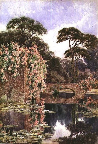Een oude muur en watertuin door Lilian Stannard