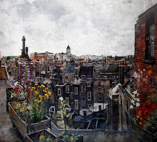 Luchten en Bloemen van de Stad Londen (Daken van High Holborn) 1930s door Lily Delissa Joseph