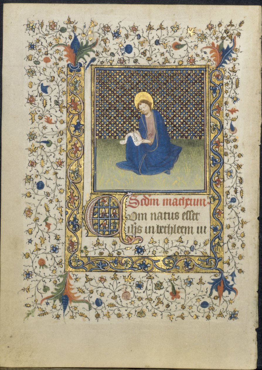 Blad uit een getijdenboek: Sint-Mattheüs door Limbourg Brothers