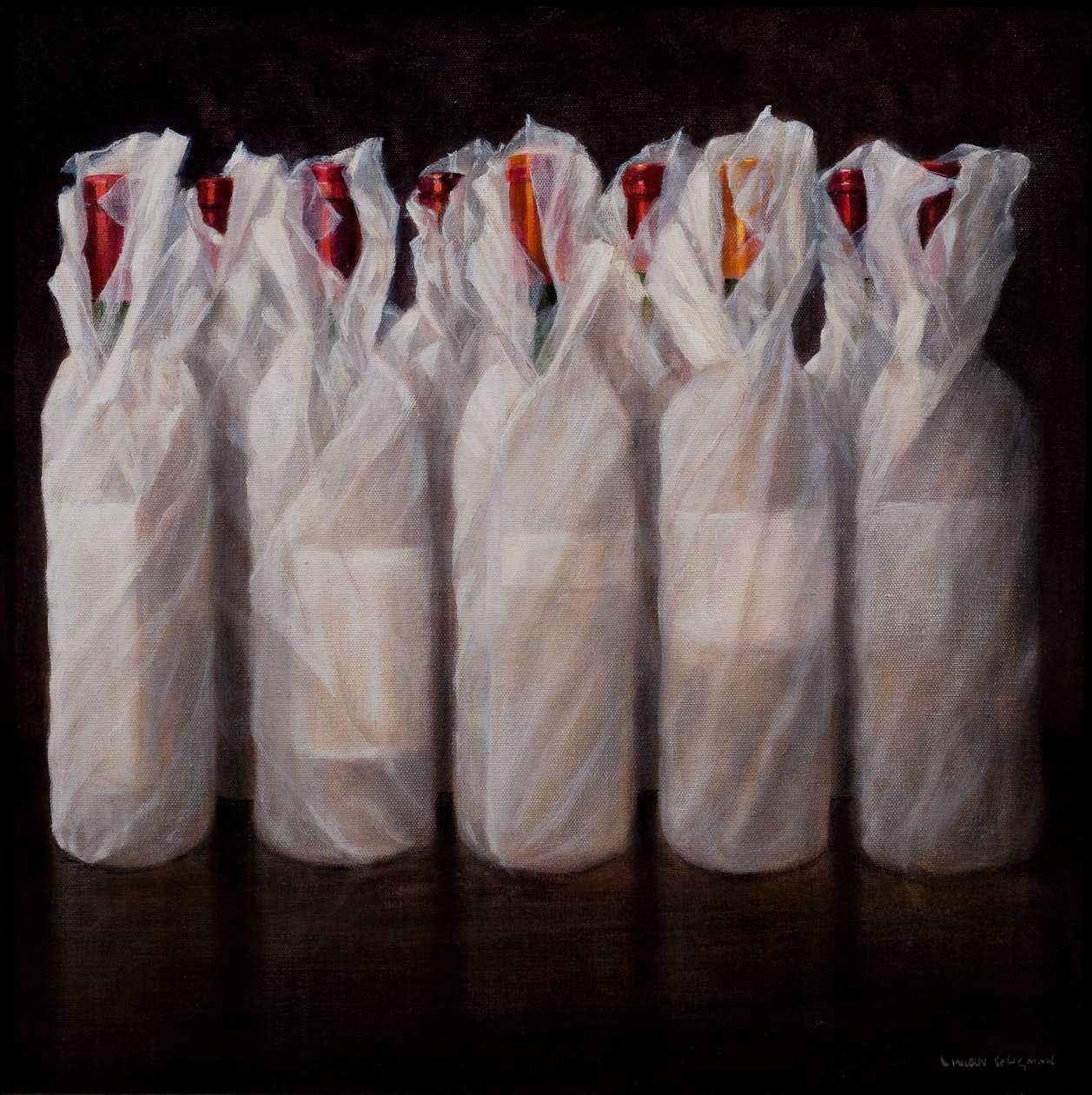 Ingepakte wijnflessen, 2010 door Lincoln Seligman