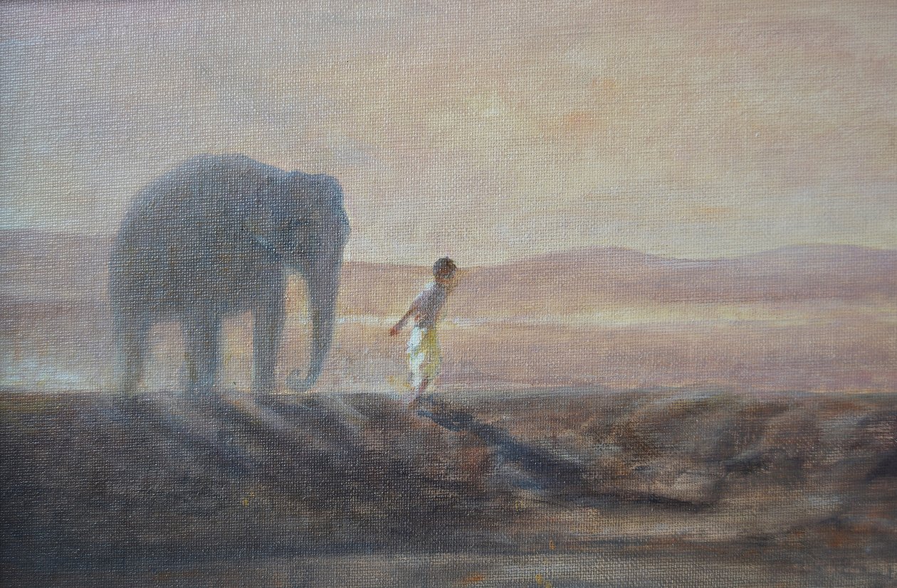 Jongen en olifant door Lincoln Seligman