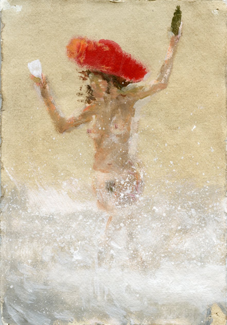 Meisje in de golven (acryl op papier) door Lincoln Seligman