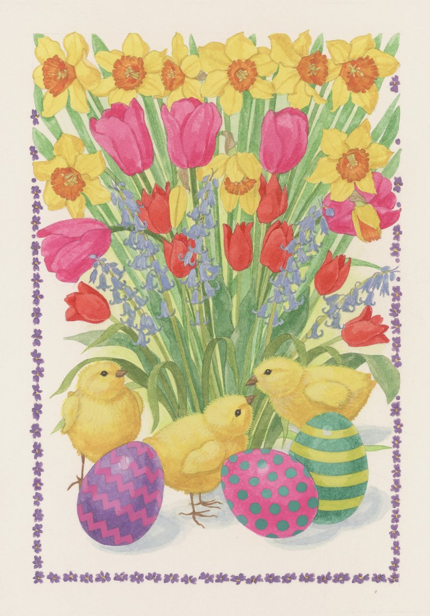 Kuikens, eieren en bloemen, 1995 door Linda Benton