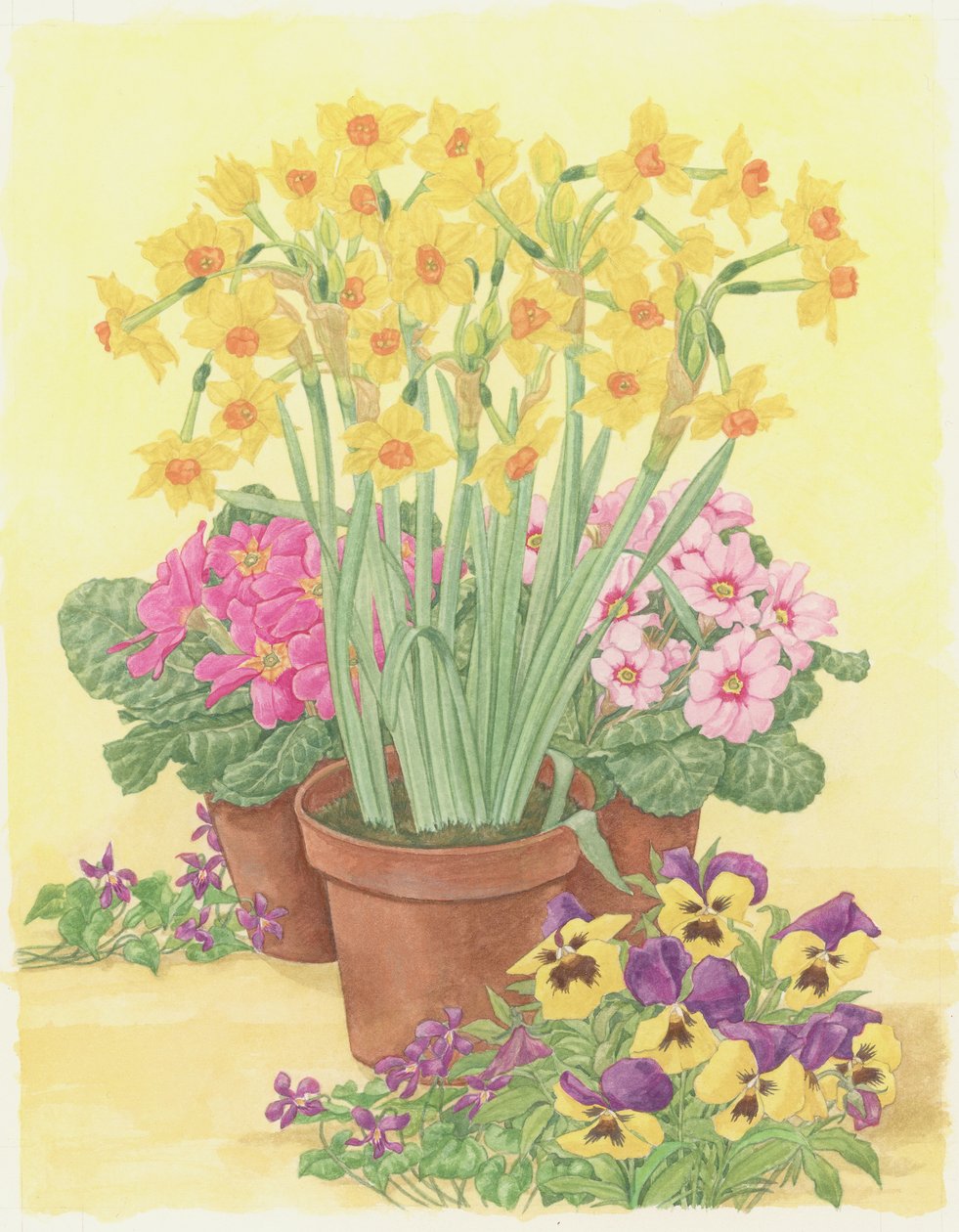 Potten met lentebloemen, 2003 door Linda Benton