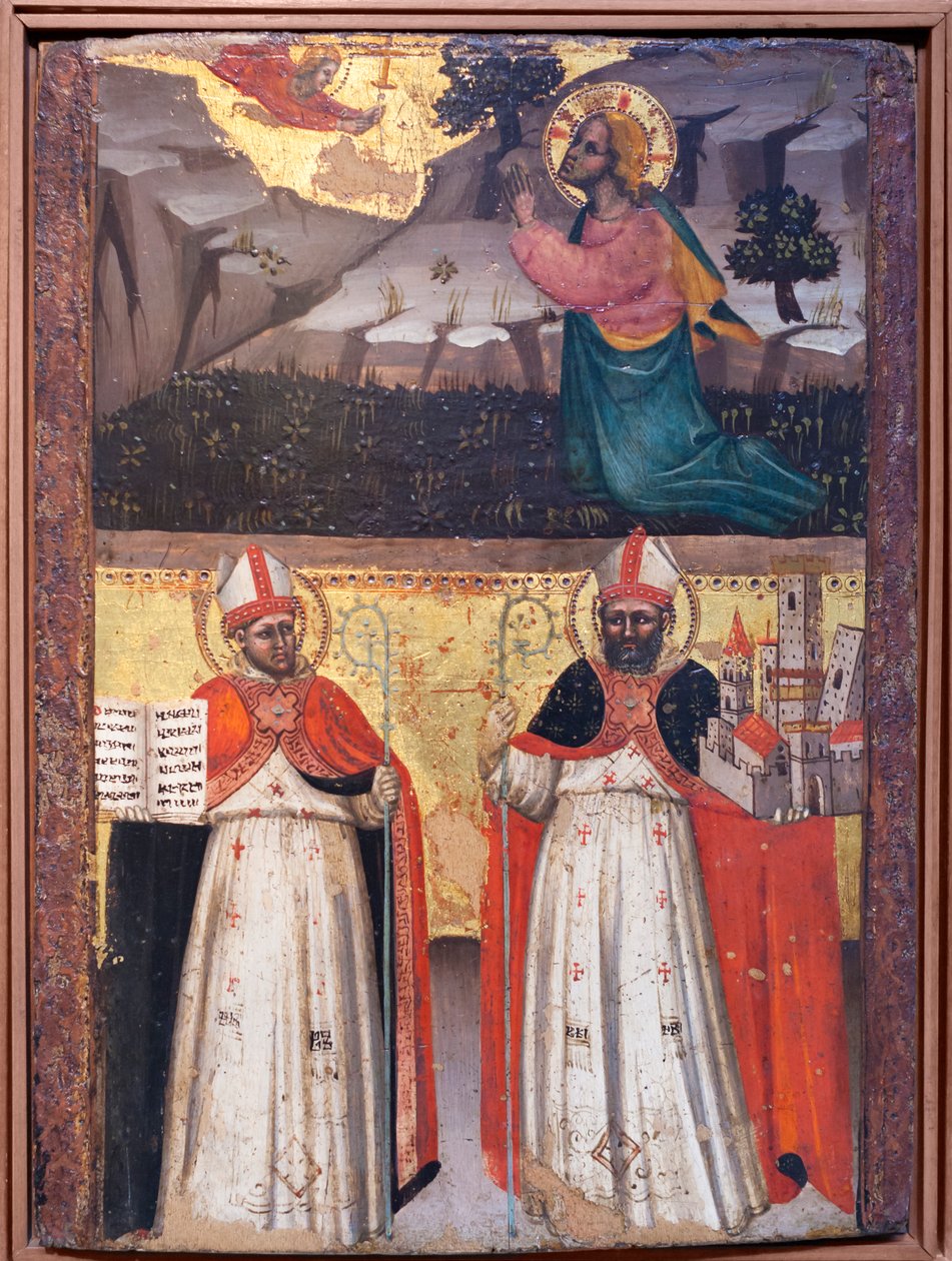 Gebed in de tuin. De heiligen Ambrosius en Petronius door Lippo di Dalmasio