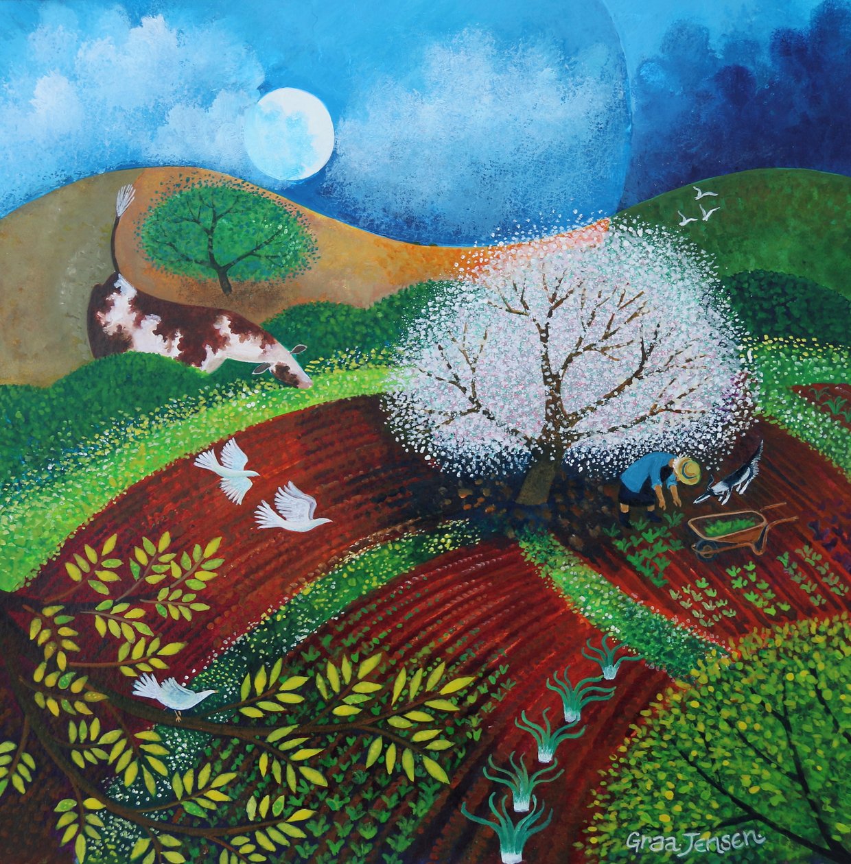 Nosy Cow herzien, 2024 (acrylverf op linnen) door Lisa Graa Jensen