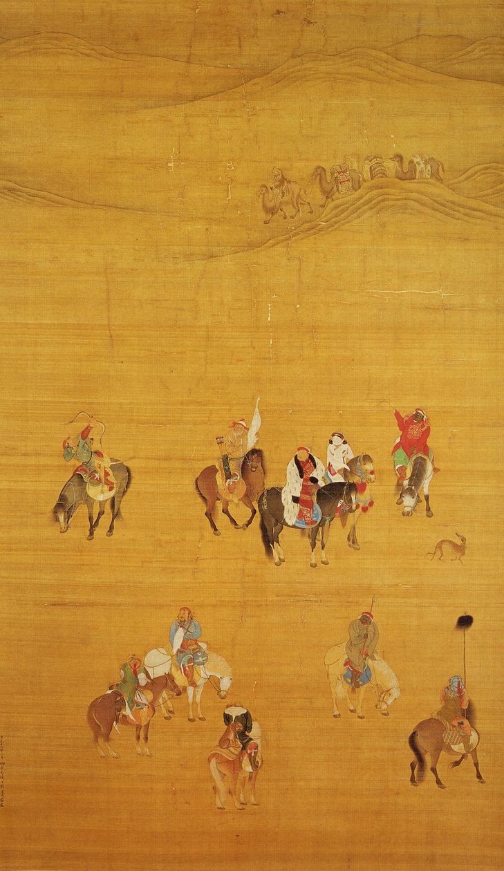 Kublai Khan (1214-94) op Jacht, Yuan-dynastie door Liu Kuan tao