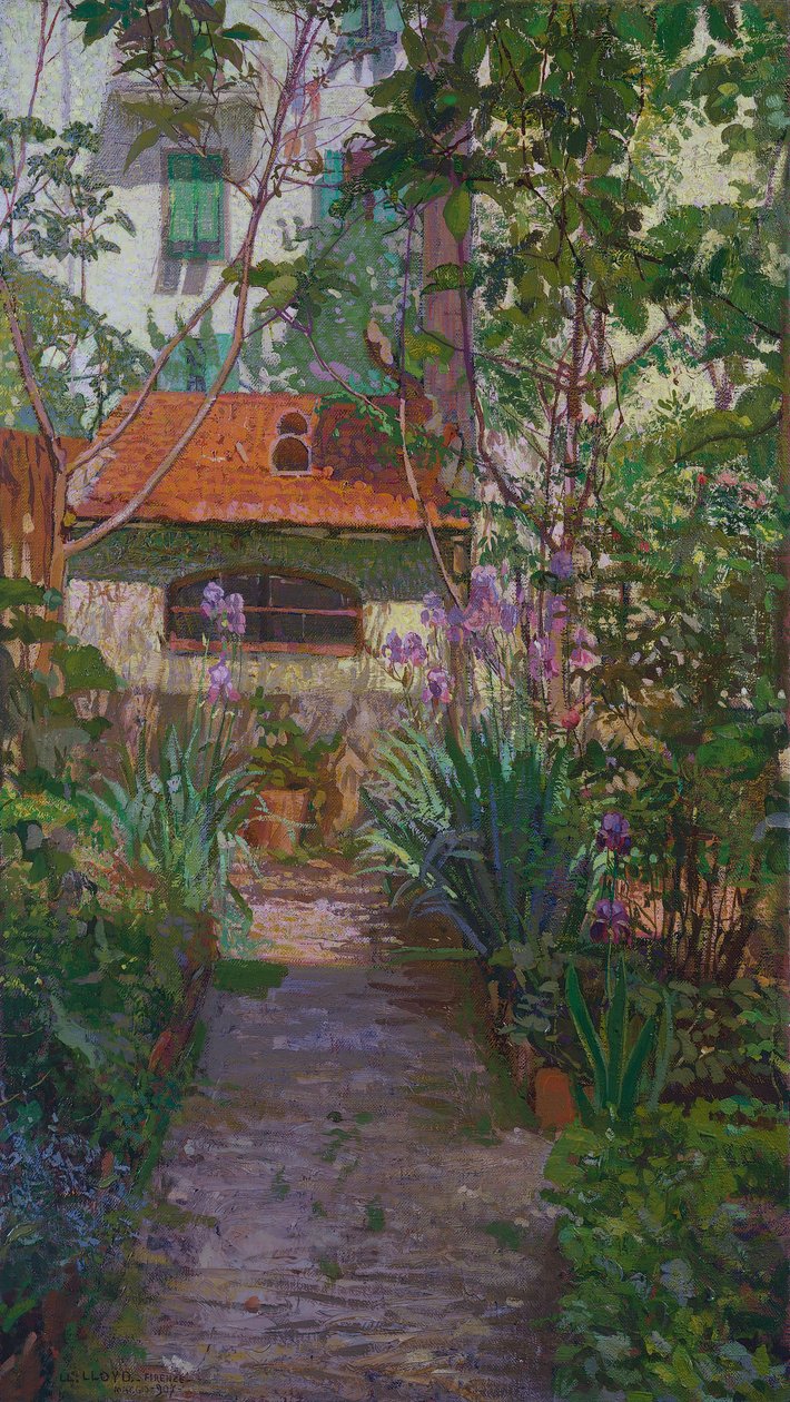 Het drieluik of tuin in bloei (zijpaneel) door Llewelyn Lloyd
