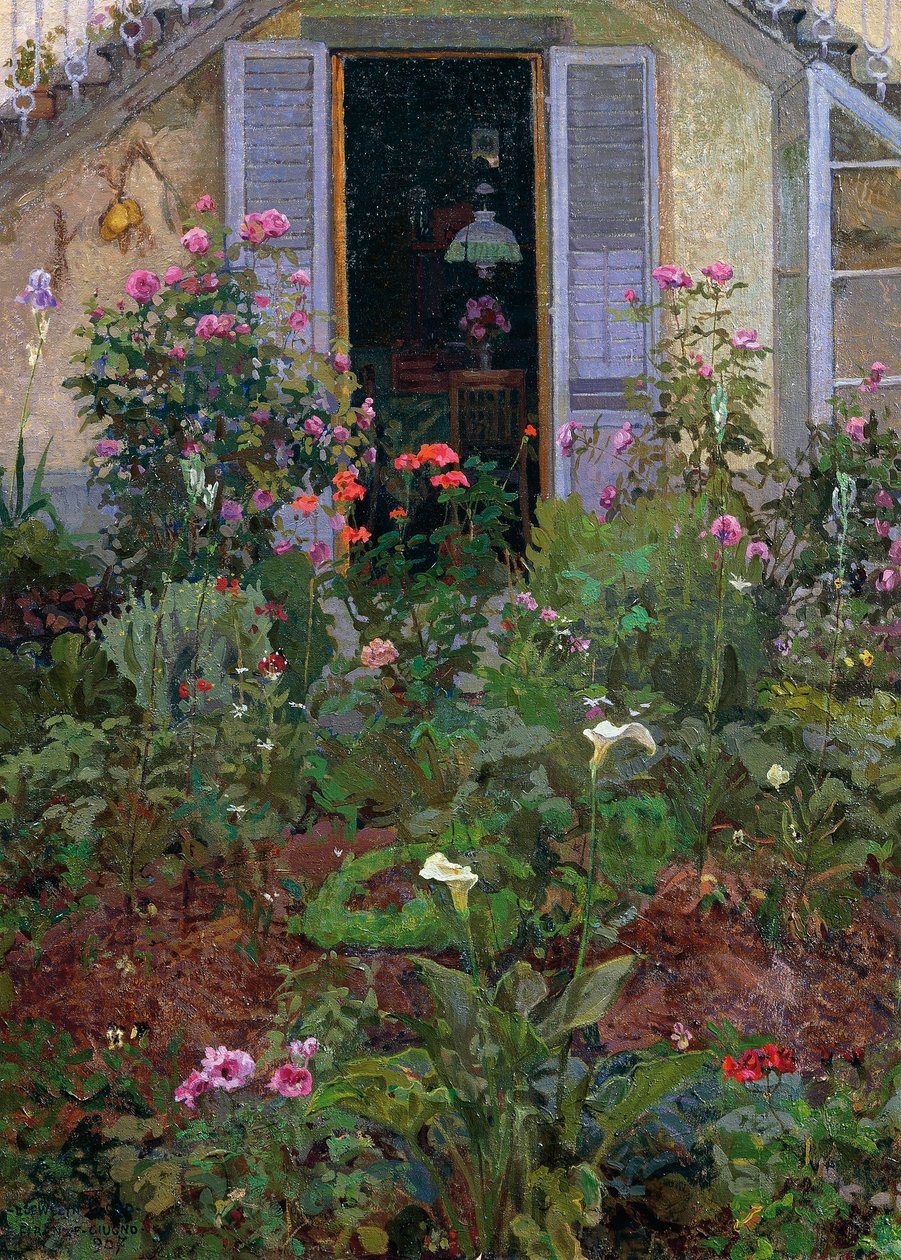 Drieluik of tuin in bloei door Llewelyn Lloyd