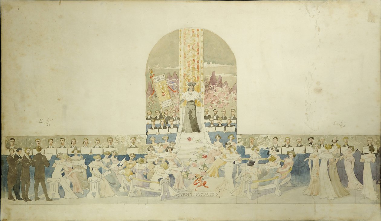 Project van het mozaïek van de zangers op de gevel, bewaard in de collectie Fundació Orfeó Català Palau de la Música Catalana door Luis Domenech i Montaner
