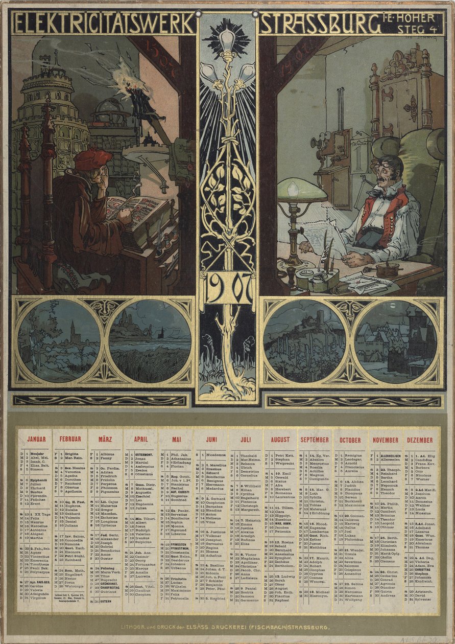 Elektriciteitscentrale Straatsburg. Kalender voor het jaar 1907, 1906 door Léo Schnug