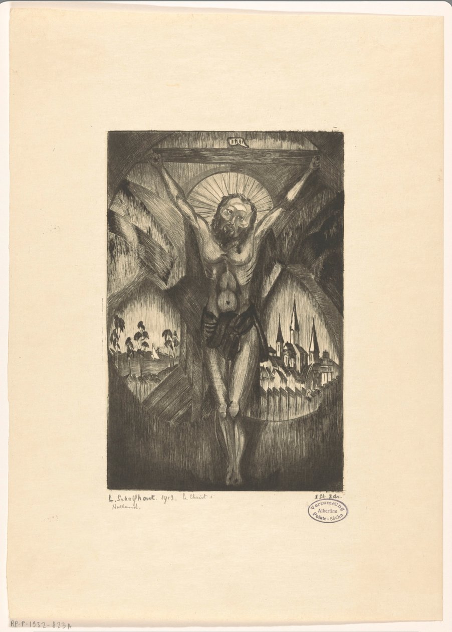 Christus aan het kruis door Lodewijk Schelfhout (signed by artist)