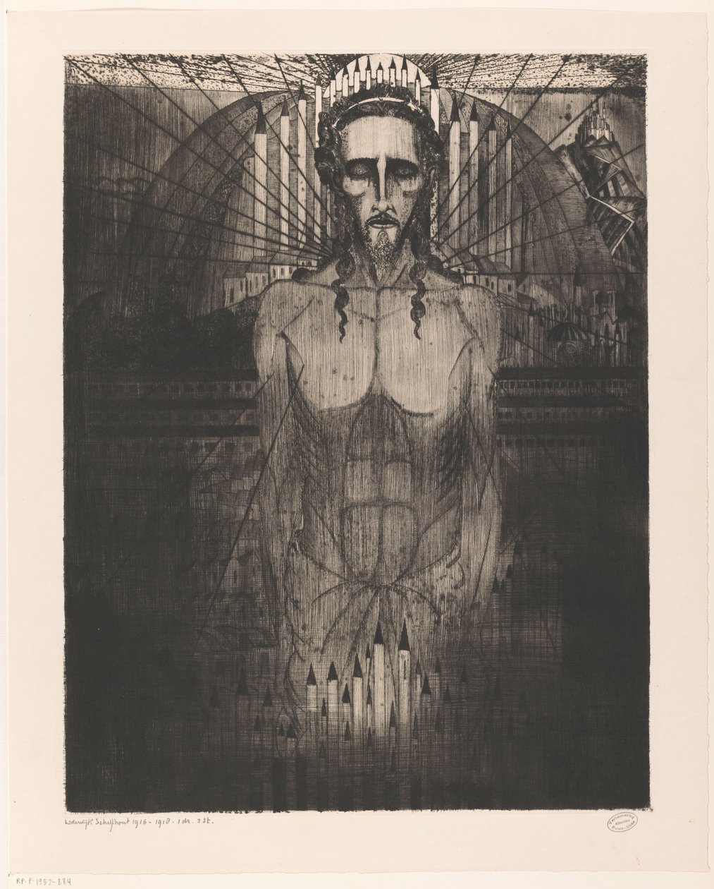 Christus te midden van kathedralen door Lodewijk Schelfhout (signed by artist)