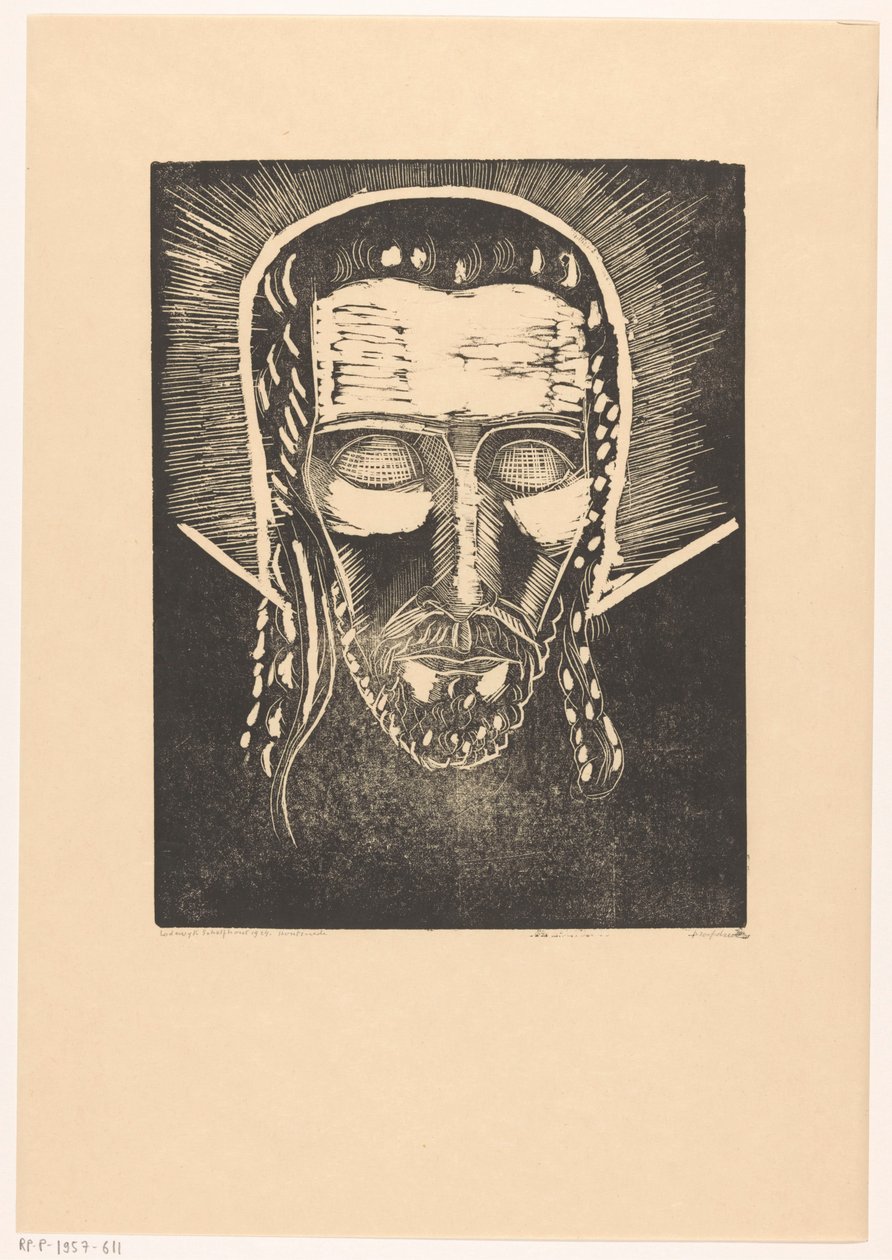 Hoofd van Christus met aureool door Lodewijk Schelfhout (signed by artist)
