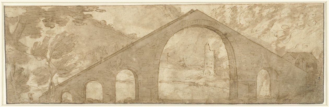 Steile brug in een landschap door Lodewijk Toeput (attributed to)