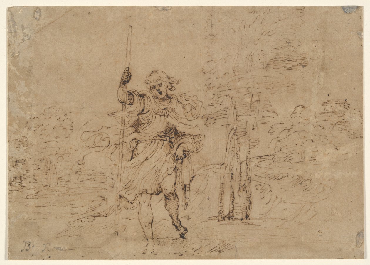 Sint Christoffel (of Sint Rochus?) in een Landschap door Lodovico Carracci