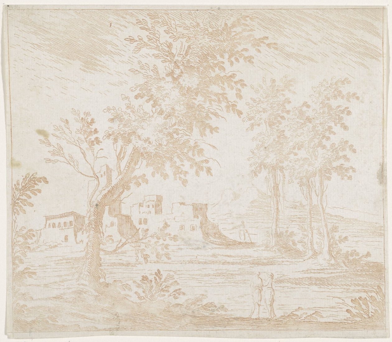 Landschap met ruïne door Lodovico Mattioli (attributed to)