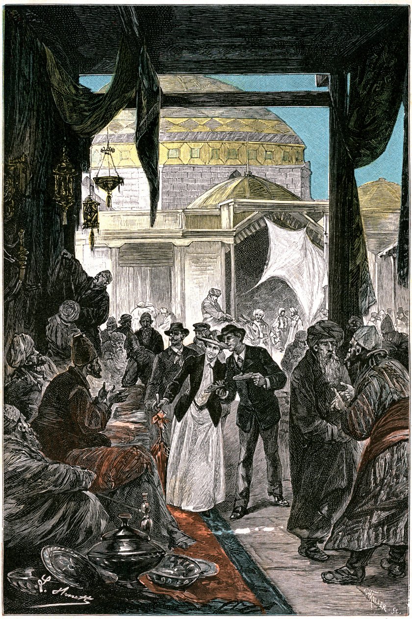 De bazaar van Samarkande, illustratie van de roman door Jules Verne 