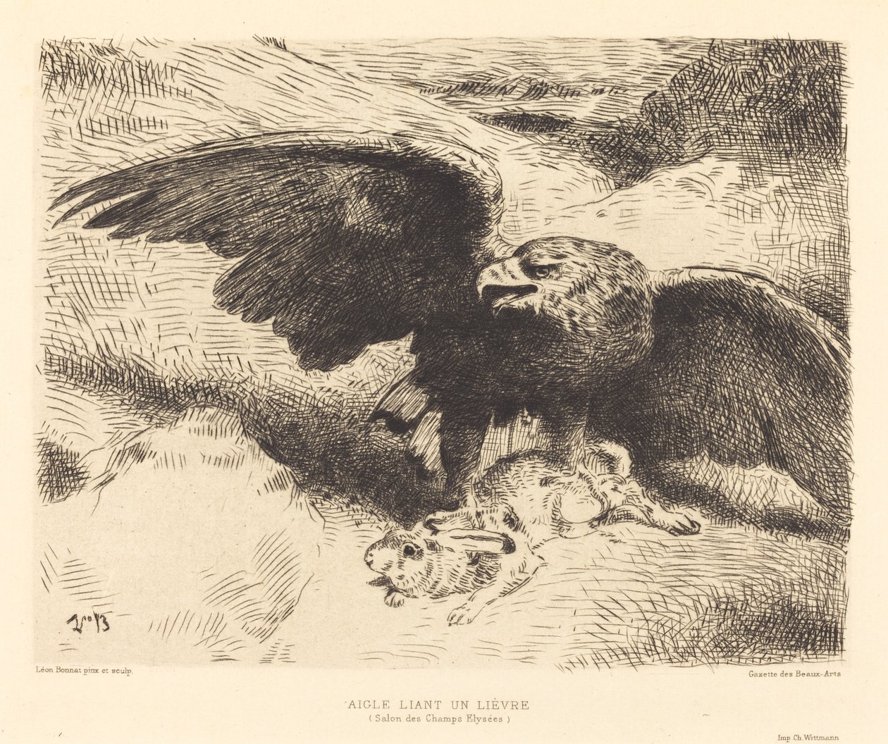 Aigle Liant un Lièvre door Léon Bonnat