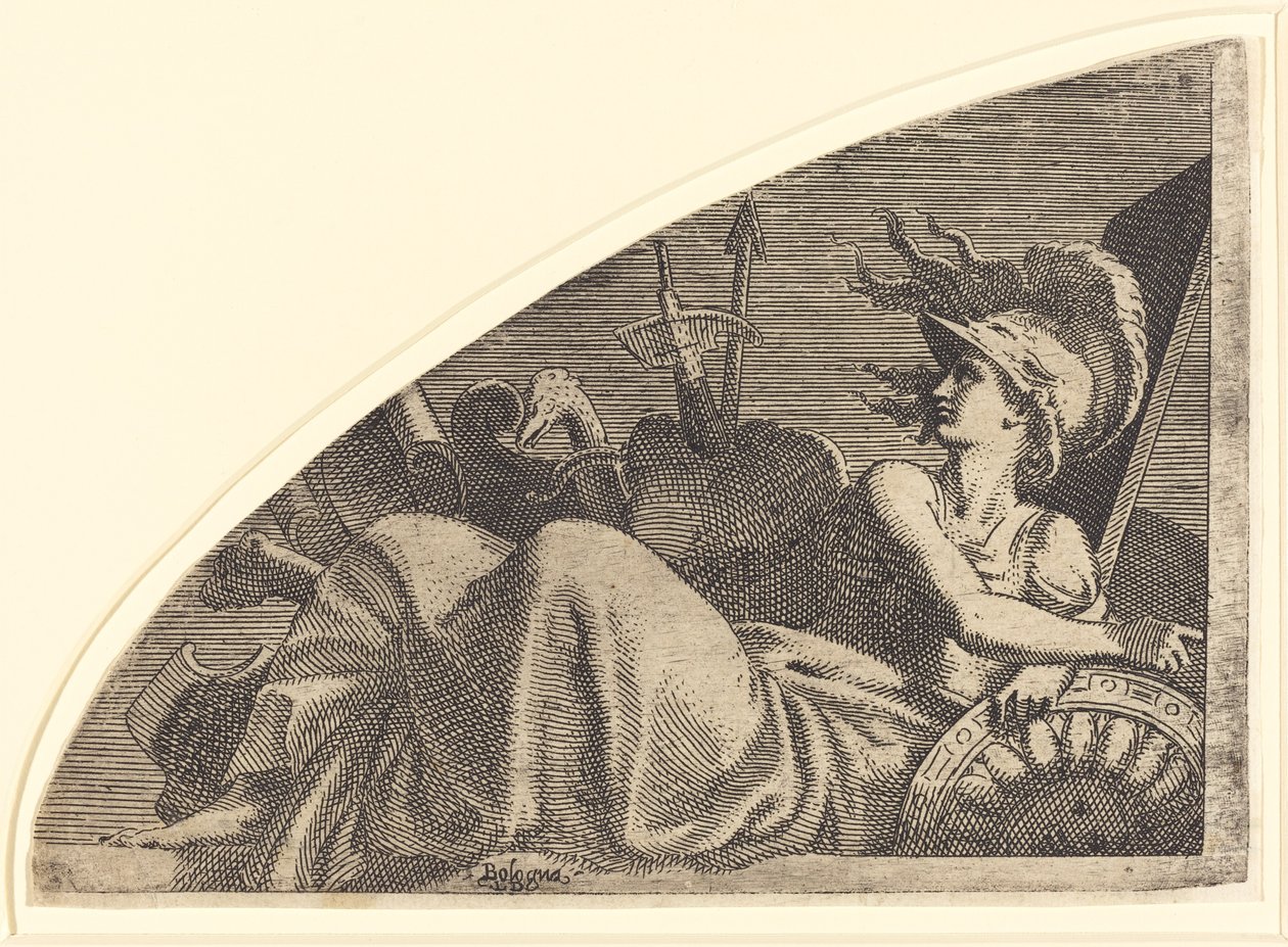 Bellona Zittend op Haar Trofeeën door Léon Davent after Francesco Primaticcio