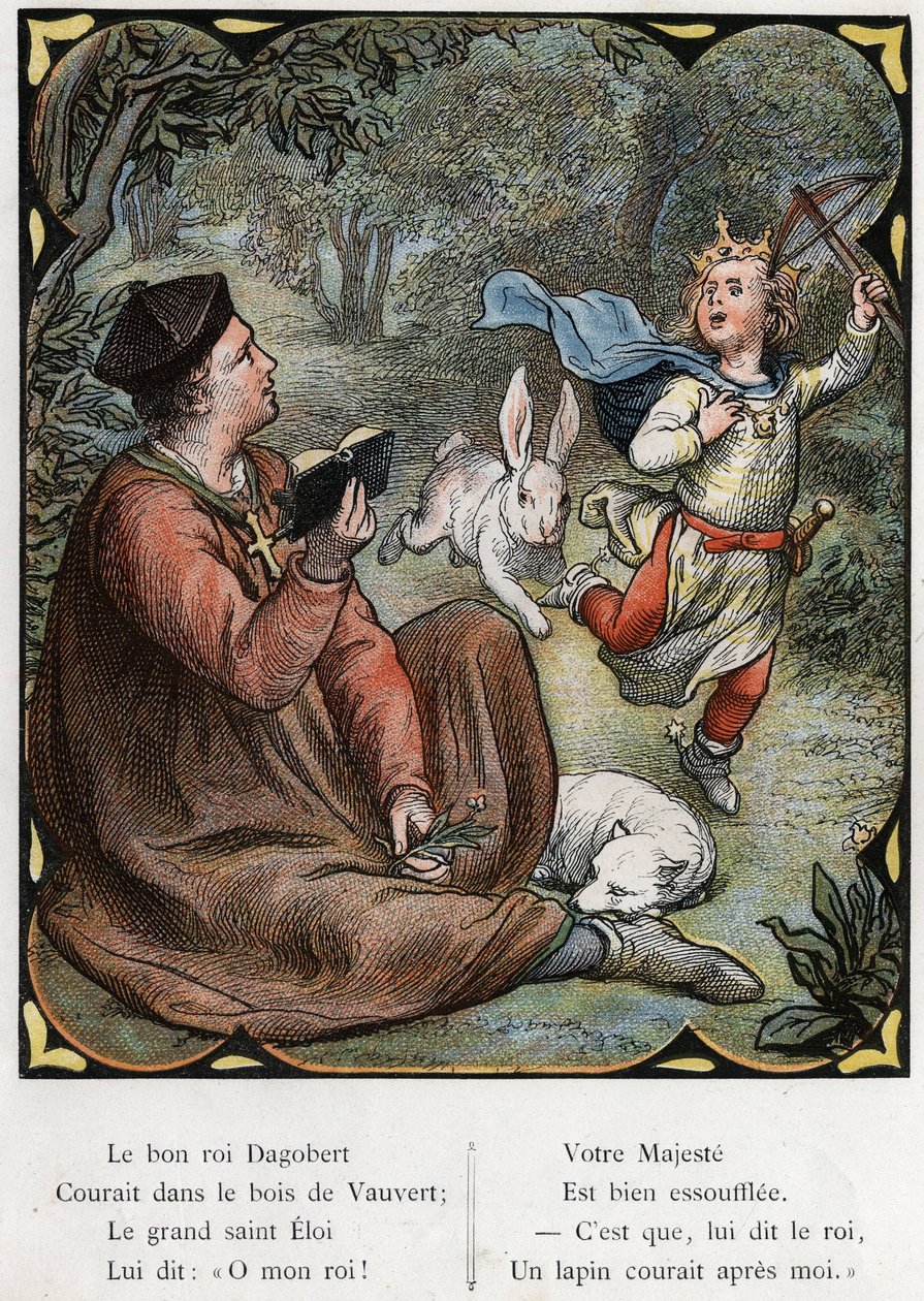 Illustratie door Lorenz Frolich (1820-1908) voor het populaire lied "De Goede Koning Dagobert". Editie J. Hetzel. Rond 1880 door Lorens Frolich