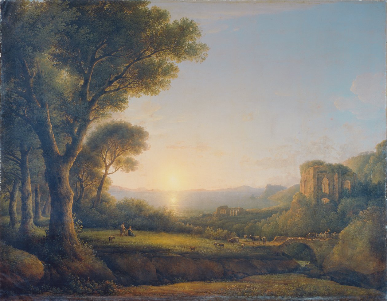 De baai van Baiae bij zonsondergang door Lorenz Adolf Schönberger