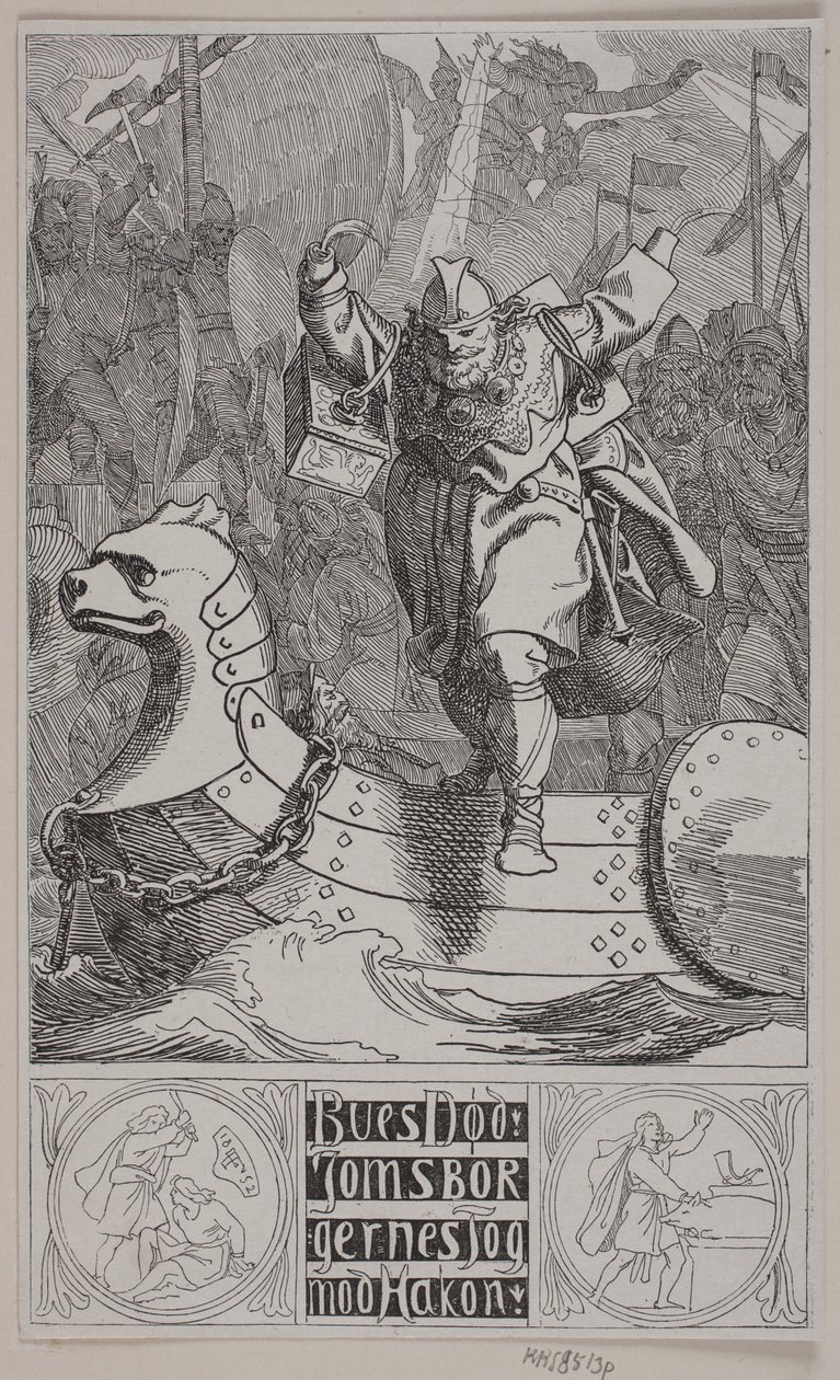 De dood van Bue. De expeditie van de Jomsborgers tegen Hakon door Lorenz Frølich