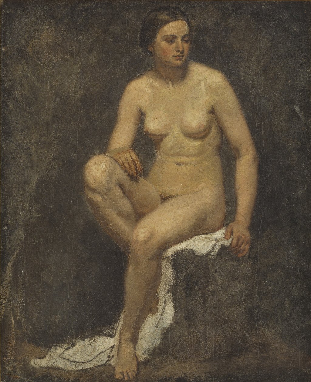 Vrouwelijk naakt in het atelier van Thomas Couture door Lorenz Frølich