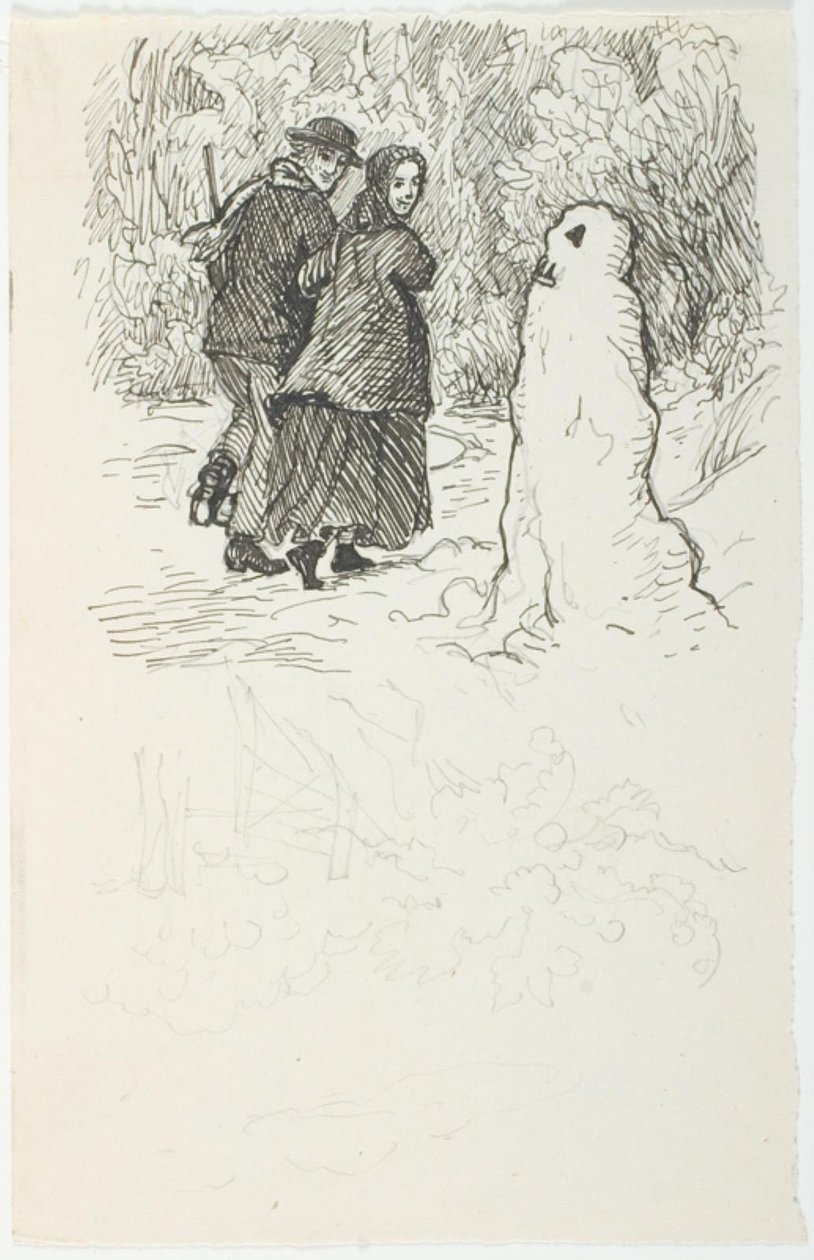 Ontwerp voor illustratie voor De Sneeuwman door Lorenz Frølich