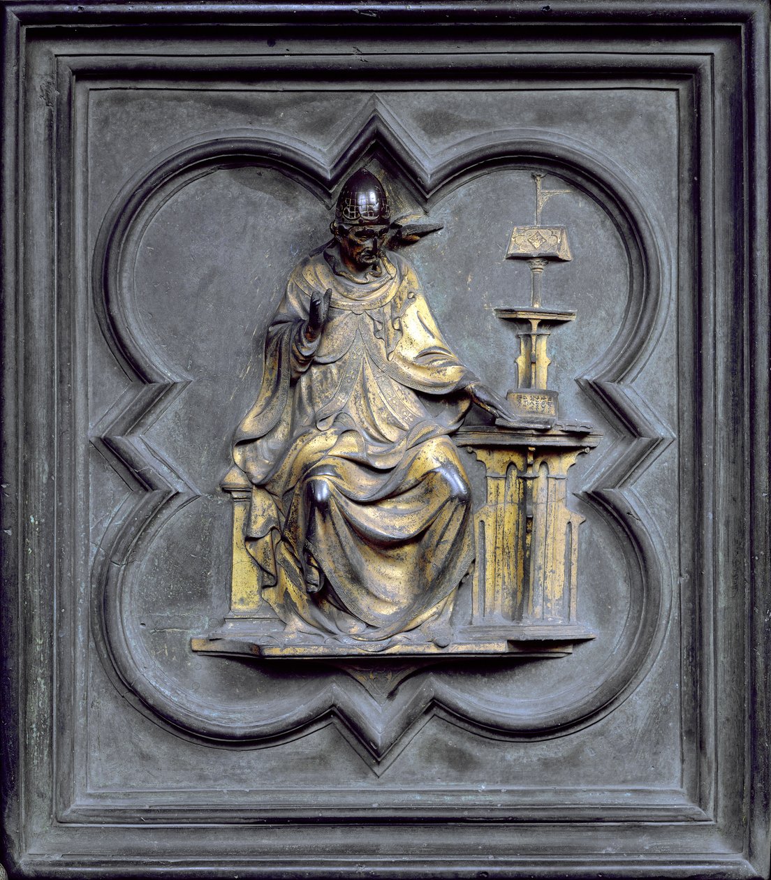St. Gregorius, paneel G van de noorddeuren van het Baptisterium van San Giovanni, 1403-24 door Lorenzo Ghiberti