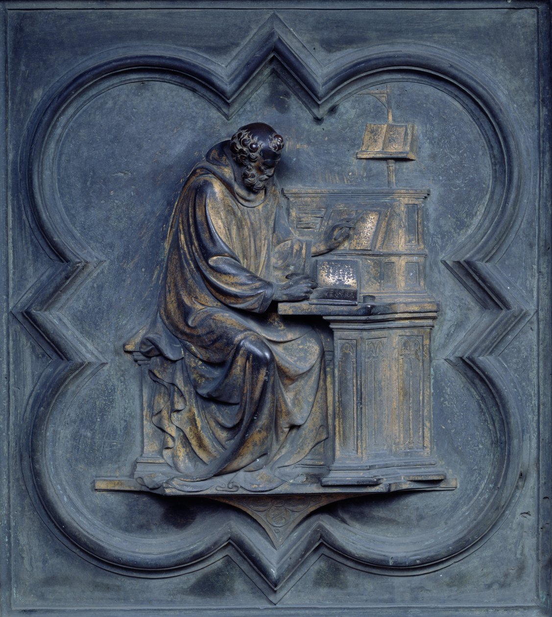 Sint Hiëronymus, paneel F van de noorddeuren van het Baptisterium van San Giovanni, 1403-24 (brons) door Lorenzo Ghiberti