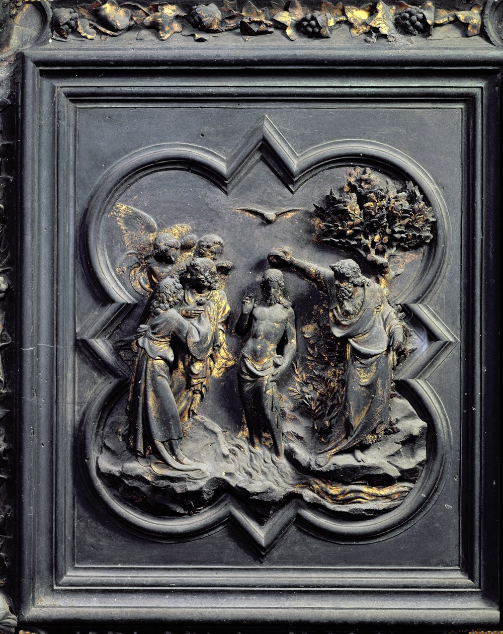 De doop van Christus, vijfde paneel van de noorddeuren van de Baptistery van San Giovanni, 1403-24 door Lorenzo Ghiberti
