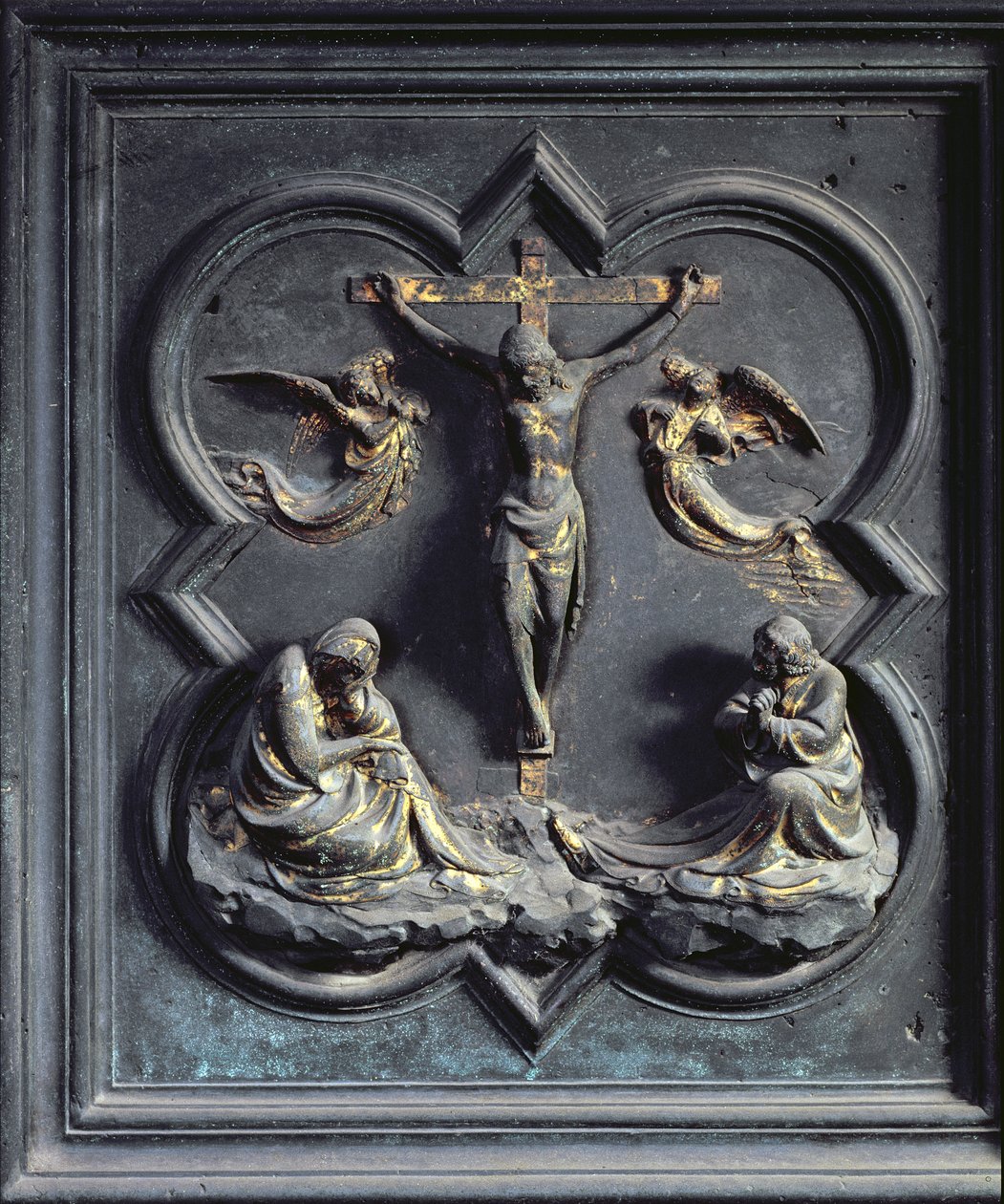 De Kruisiging, achttiende paneel van de Noorddeuren van de Baptisterium van San Giovanni, 1403-24 door Lorenzo Ghiberti