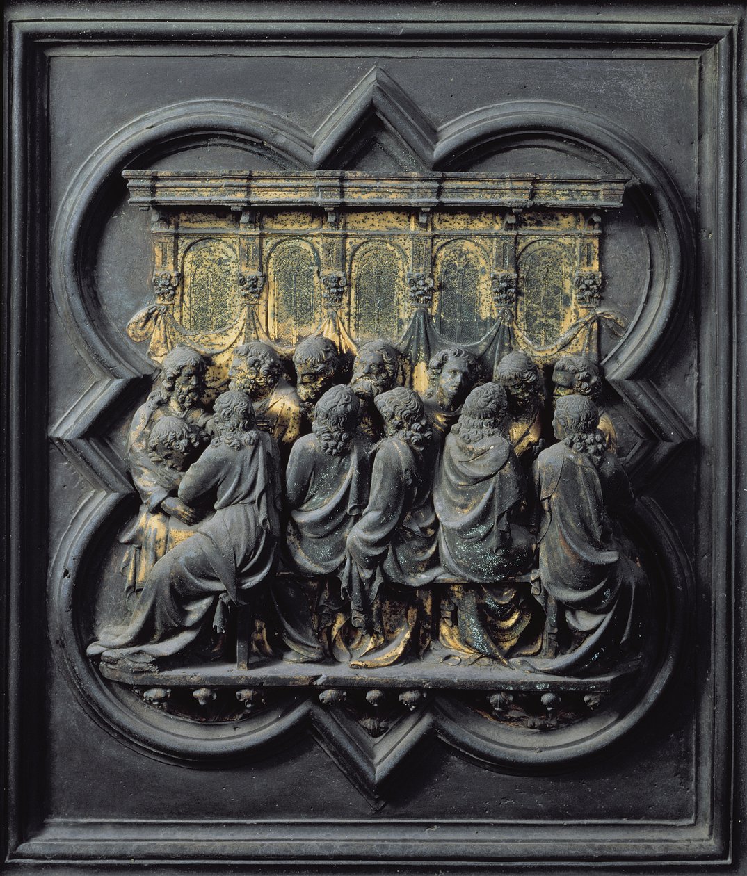 Het Laatste Avondmaal, twaalfde paneel van de noorddeuren van het Baptisterium van San Giovanni, 1203-24 door Lorenzo Ghiberti